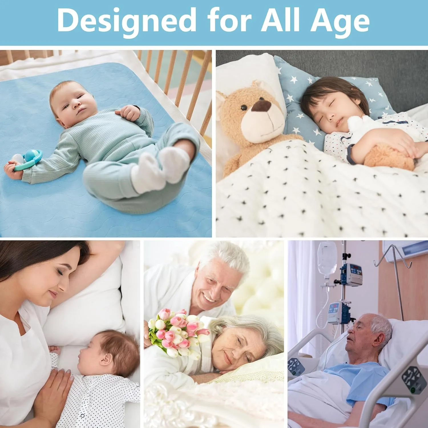 Washable Underpads, 24x36 4 Pack Incontinence Bed Pads,Heavy Absorbency Reusable Bed Pads for Elderly,Kids,Adults and Pets,Bed Pads Washable Waterproof Quick Drying for Bed, Sofa, Floor