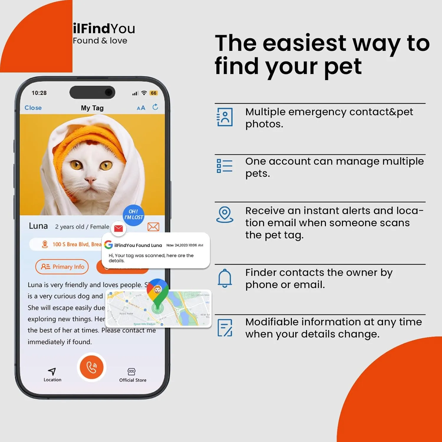 Waterproof Airtag Cat Collar Breakaway, Reflective Cat Collars with Apple Airtag Holder and Qr Code, Adjustable GPS Tracker Kitten Collar Blue