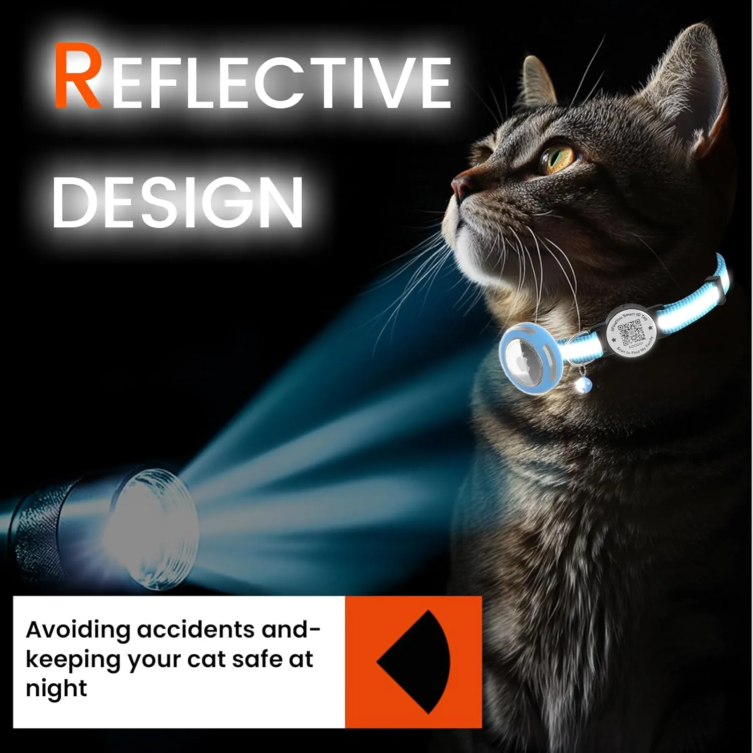 Waterproof Airtag Cat Collar Breakaway, Reflective Cat Collars with Apple Airtag Holder and Qr Code, Adjustable GPS Tracker Kitten Collar Blue