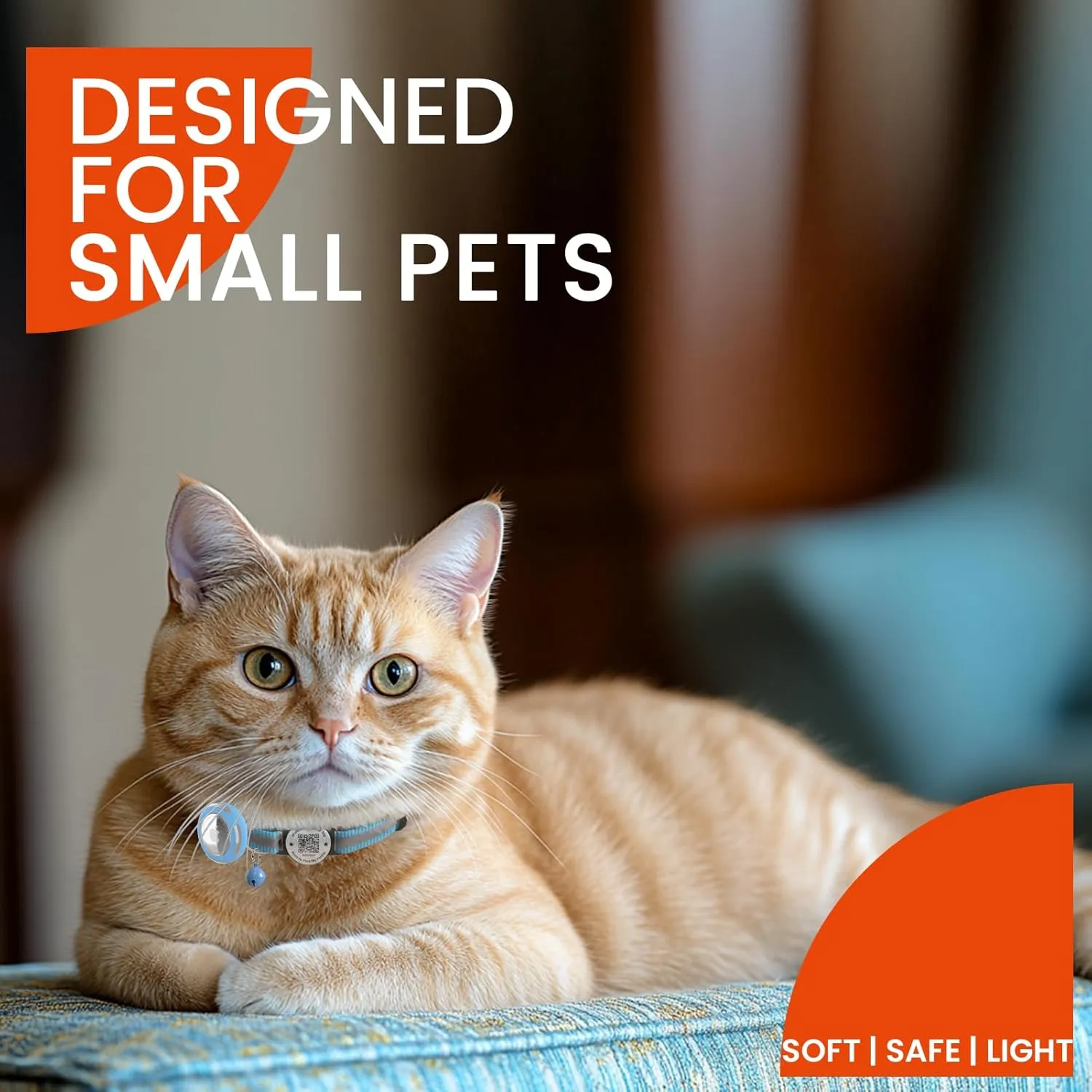 Waterproof Airtag Cat Collar Breakaway, Reflective Cat Collars with Apple Airtag Holder and Qr Code, Adjustable GPS Tracker Kitten Collar Blue